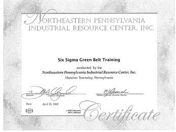 Six Sigma Green Training Certificate